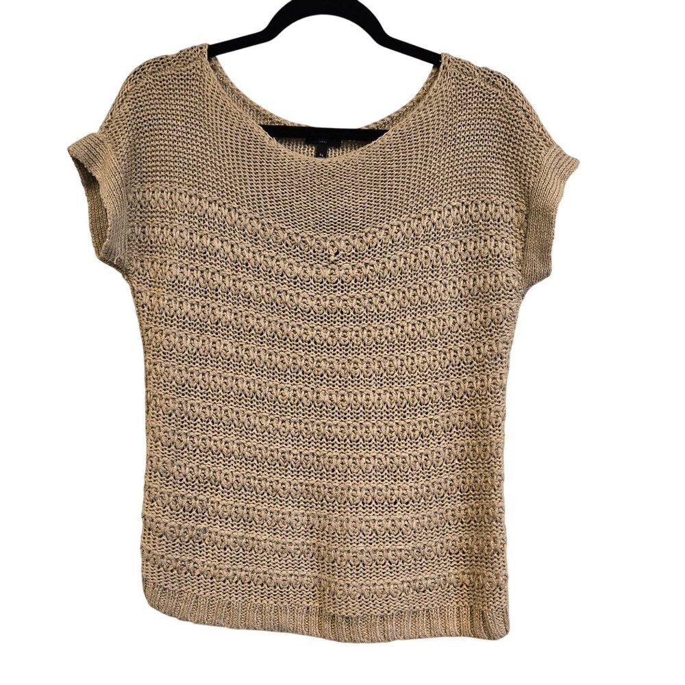 Talbots Petites‎ Coastal Beachy Tan 100% Linen Open Knit Short Sleeve TopSP